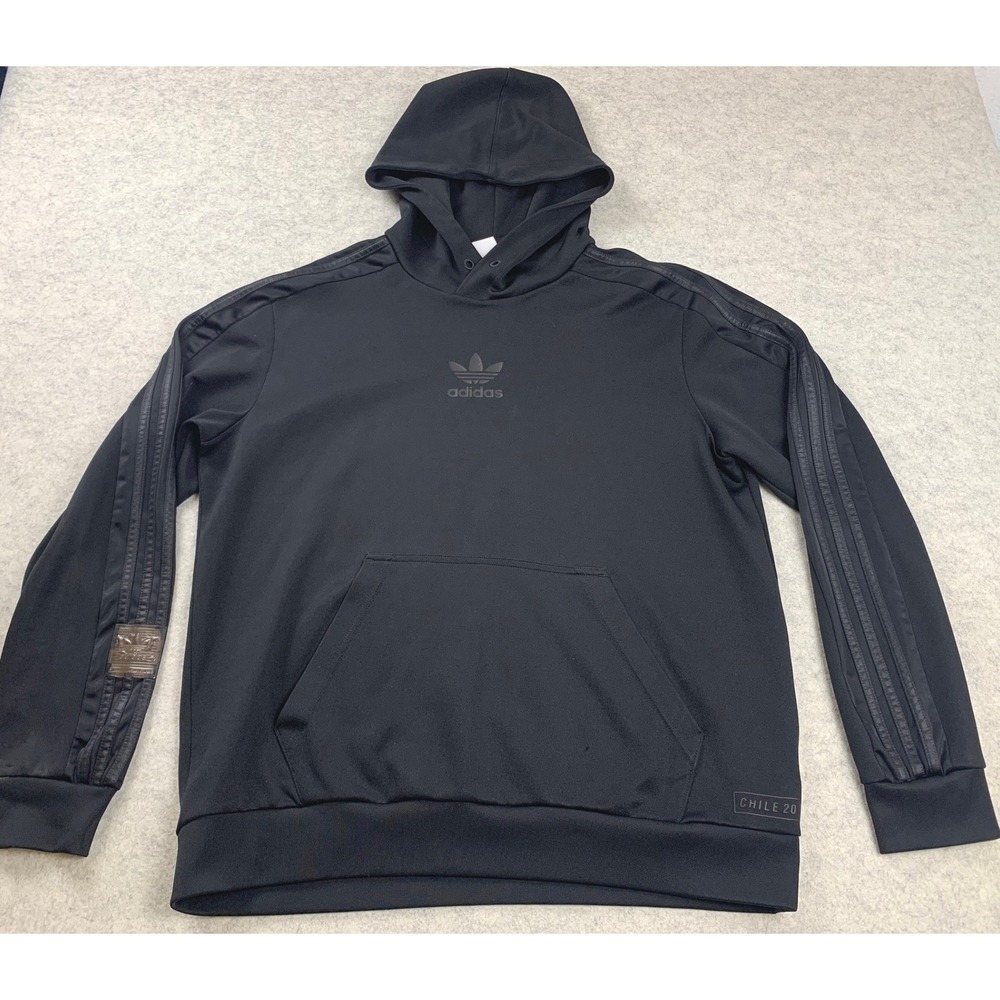 Adidas Chile 20 Hoodie Mens Large Black Tonal Stripes Pullover Track Top‎ Shiny